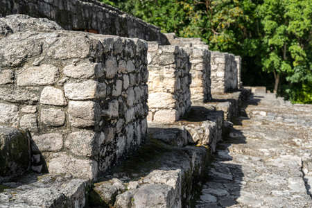 Mayan staircase, Great Calakmul pyramid, Amazing architecture ruins, awesome Mexico latin pre Hispanic culture, ancient building vacation postcardの写真素材