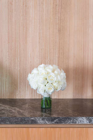 Wedding bouquet wooden wall background, horizontal imageの写真素材