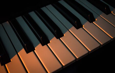 Contrasting piano in black backgroundの写真素材