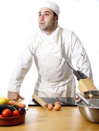 chef ready to cook vegetablesの写真素材