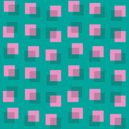 Seamless squares and dots pattern in memphis style, vector illustration