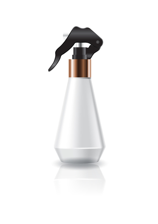 Blank white cosmetic cone shape bottle with spray head for beauty product packaging. Isolated on white background with reflection shadow. Ready to use for package design. Vector illustration.のイラスト素材