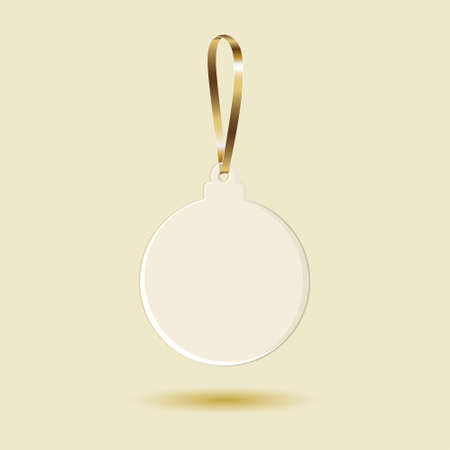 White transparent acrylic christmas ornament with gold ribbon mockup template. Isolated on pastel yellow background with shadow. Ready to use for your business. Realistic 3d vector illustration.のイラスト素材