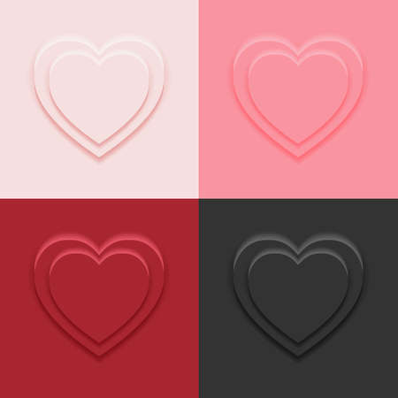 Top view heart shape display podium stand 4 colors background in neumorphism style mockup template for product or promotion. Ready to use for your design or business. Vector illustration.のイラスト素材