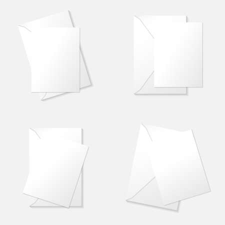 4 styles white vertical greeting card on envelope flat lay top view mockup template. Isolated on white background with shadow. Ready to use for your design or business. Vector illustration.のイラスト素材
