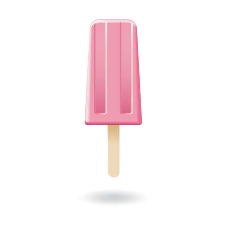 Pink strawberry ice cream stick mockup template. Isolated on white background with shadow. Ready to use for your business. Vector illustration.のイラスト素材