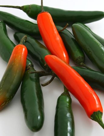 Bunch of Capsicum annuum serrano peppersの写真素材