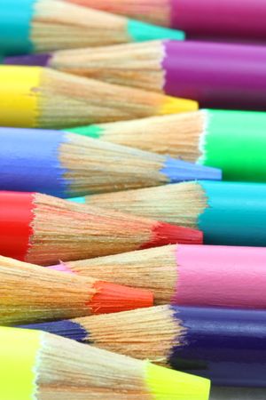 Pencil crayons, laying horizontal rainbow of colorsの写真素材