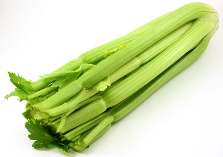 Green celery bunch , organic on whiteの写真素材