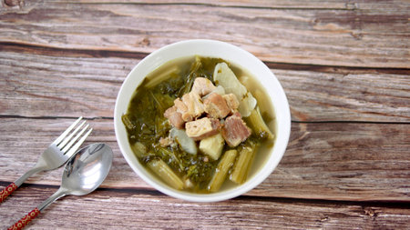 Chinese vegetables stew, mixture of white radish, Cantonese vegetable and pork belly, traditional Chinese foodの写真素材