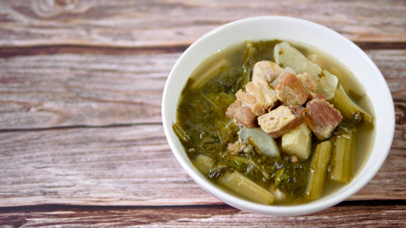 Chinese vegetables stew, mixture of white radish, Cantonese vegetable and pork belly, traditional Chinese foodの写真素材
