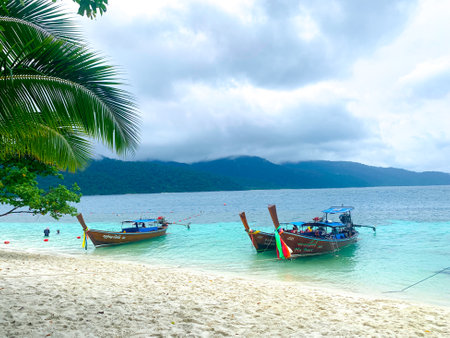 LIPE Island, Satun - November-9-2020 : Traditional wooden long tail boats on beach, LIPE Island, Satun, Thailandのeditorial素材