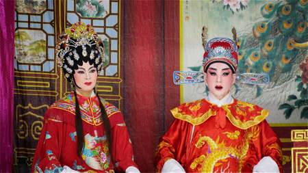 February 7 2021 - Bangkok, Thailand Chinese Opera performers  perform on stage at Lhong 1919, Bangkok, Thailandのeditorial素材