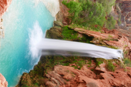 Havasu Falls, Havasu Canyon, Havasupai Indian Reservation, Arizona, United Statesの写真素材