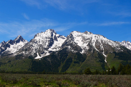 Mount Moran and mount Grand Teton at Grand Teton National Park, Wyoming, USAの写真素材