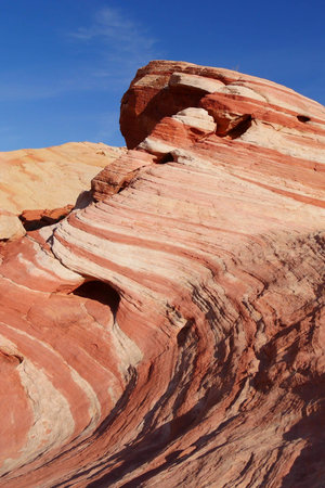 Amazing shape and colour sandstone at Fire Wave in Valley of Fire State Park, Nevada, USAの写真素材