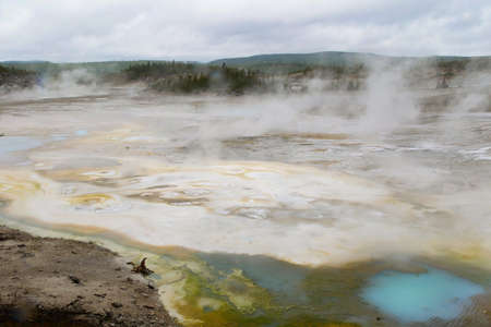 Grand Prismatic Spring from Midway Geyser Basin, Yellowstone National Park, Wyoming, United Statesの写真素材
