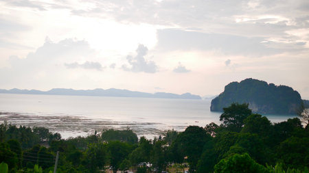 Majestic seascape and sea surface with reflected sunset lights background, beautiful calm sea.の写真素材