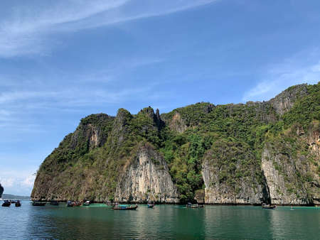 April 14 2021 - Ko Hong, Krabi, Thailand : beautiful nature limestone hill and turquoise at Andaman...