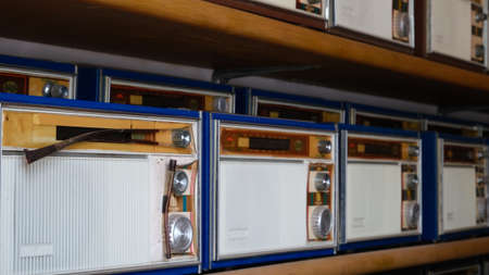 Row of old radio display on antique store, depth of fieldのeditorial素材