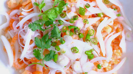 Dried Shrimp Salad with a spicy flavour, Thai breakfast good with plain congee.