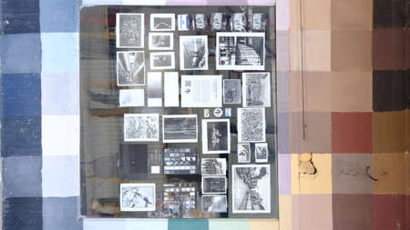 December-26-2021 : Many photos in the frames decoration on wall at Samyan alley Bangkok, Thailand.のeditorial素材