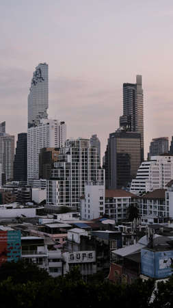 December-3- 2021 :  Bangkok, Thailand, Cityscape of high rise building in Bangkok, panorama of Modern buildings and high towers in the evening.のeditorial素材