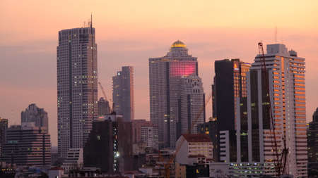 December-3- 2021 :  Bangkok, Thailand, Cityscape of high rise building in Bangkok, panorama of Modern buildings and high towers in the evening.のeditorial素材