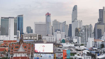 December-3- 2021 :  Bangkok, Thailand, Cityscape of high rise building in Bangkok, panorama of Modern buildings and high towers in the evening.のeditorial素材