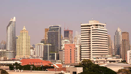December-3- 2021 :  Bangkok, Thailand, Cityscape of high rise building in Bangkok, panorama of...