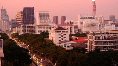 December-3- 2021 :  Bangkok, Thailand, Cityscape of high rise building in Bangkok, panorama of Modern buildings and high towers in the evening.のeditorial素材