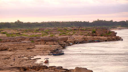 "Sam Pun Bok" Three thousand waving the rocks beneath the Mekong river. Natural sandstone group Eroded through time for thousands of years. Thailand grand canyon in Ubon Ratchathani.の写真素材