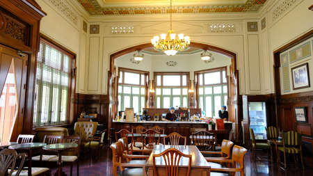 February-14-2022 : The interior of Cafe' de Norasingha, the first coffee shop in Thailand located in Phaya Thai Palace, Bangkok, Thailand.のeditorial素材