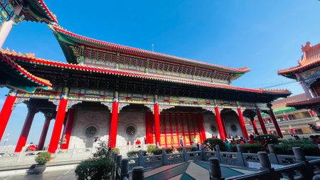 January 22 2023 - Nonthaburi, Thailand : Wat Boromracha Kanchanapisek Anusorn (or Wat Leng Noei Yi 2) a Thai Chinese temple in Nonthaburi province, Thailandのeditorial素材