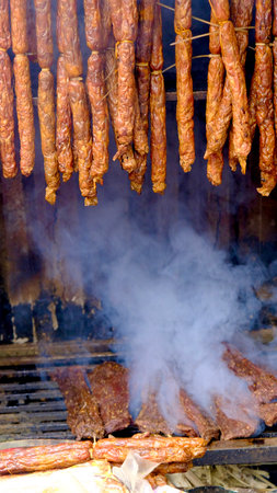 Grilled buffalo meat on a charcoal stove in Vietnam.の写真素材