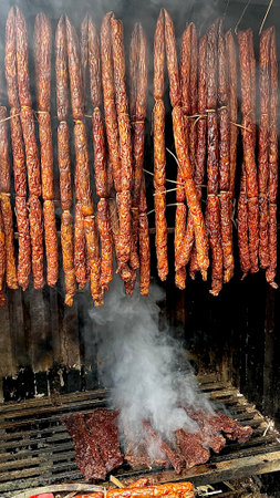 Grilled buffalo meat on a charcoal stove in Vietnam.の写真素材