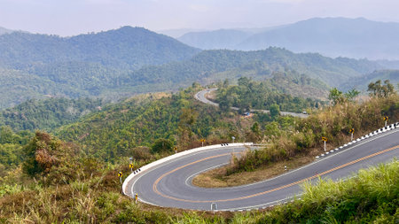Unseen road on route number 1081 Santisuk - Bo Kluea District, Nan province, Thailand. (Scenic spot ).の写真素材