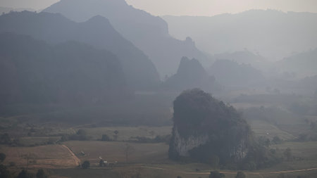 Phu Langka viewpoint the famous place to admire the sea of fog in Pha Chang Noi sub-district, Phayao...