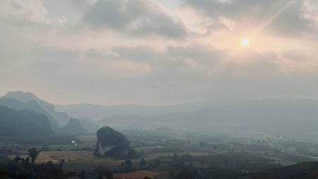 Phu Langka viewpoint the famous place to admire the sea of fog in Pha Chang Noi sub-district, Phayao province, Thailand.の写真素材
