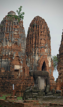 The ruin temple of Wat Mahathat historical park, famous attraction in Ayuttaya.の写真素材