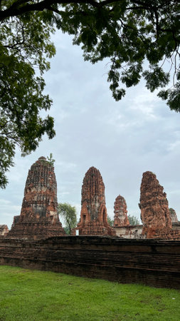 The ruin temple of Wat Mahathat historical park, famous attraction in Ayuttaya.の写真素材