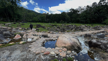 Chaeson National Park, the famous hot spring and onsen for a relaxing in Lampang province, Thailand.の写真素材