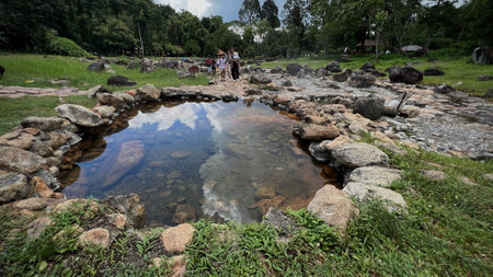 Chae Son National Park, the famous hot spring and onsen for a relaxing in Lampang province, Thailand.の写真素材