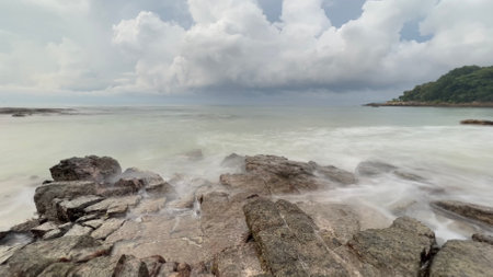 Soft effect due to long exposure shot of beach in Thailand.の写真素材