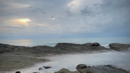 Soft effect due to long exposure shot of beach in Thailand.の写真素材