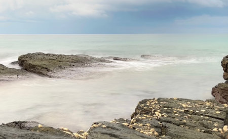 Soft effect due to long exposure shot of beach in Thailand.の写真素材