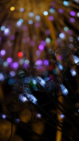 LED flowers at night with blurred bokeh background.の写真素材