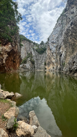 Beautiful hidden spot at Khao Ngu stone park, Ratchaburi, Thailand.の写真素材
