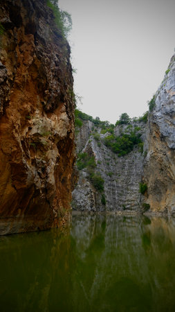 Beautiful hidden spot at Khao Ngu stone park, Ratchaburi, Thailand.の写真素材