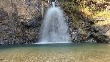 Amazing Jokkradin waterfall, hidden falls in the forest at Thong Pha Phum national park Kanchanaburi province,Thailand.の写真素材